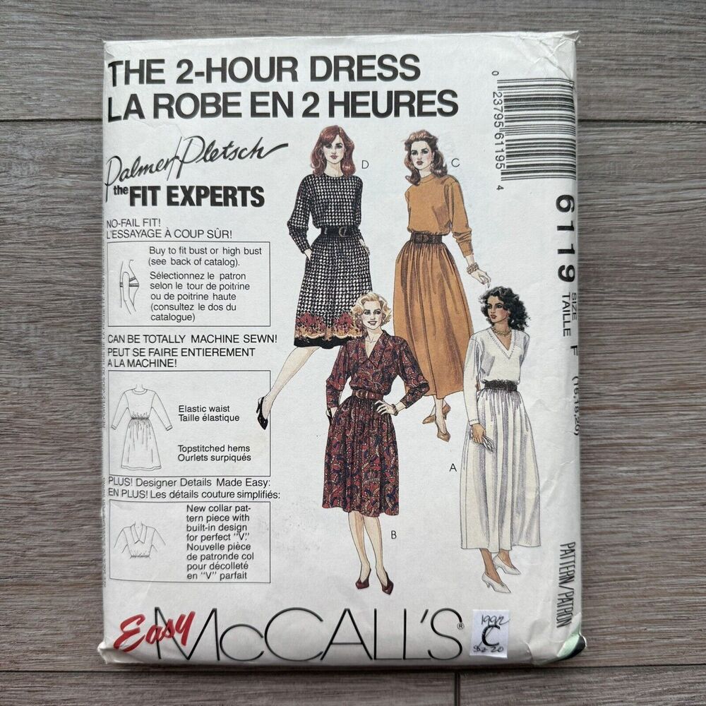 McCALLS EASY SEWING PATTERN 6119 Misses 2 Hour Dress Back Zip PLUS SIZE 16 18 20